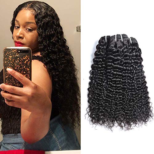 Iwish Hair Brazilian Deep Wave Hair 3 Bundles Deals Wet And Wavy Deep Curly Human Hair Weave Bundles No Shedding Natural Color Can Be Dyed(20 22 24, Natural Black)