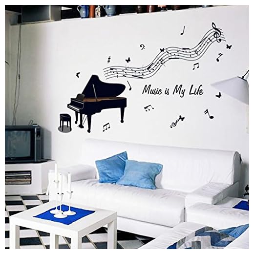 LifeUp Notes personal vinyl väggdekaler konst bokstäver gitarr musikinstrument rock vinyl väggklistermärken för barnrum musikrum Black Piano Notes