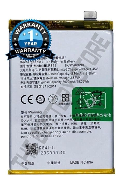 Image of THE BATTERY STORE Orignal Battery for Realme 8 BLP841 5000mAh Battery with 1 yeaar warrenty and high batttery Backup (BLP841)