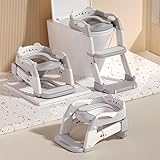 Thxsht 3 IN 1 Toilettensitz Kinder mit Treppe, Upgraded Töpfchen Trainer für Kinder, Höhenverstellbar Rutschfest Faltbar, Potty Training Toilet Toilettentrainer WC Sitz für Jungen Mädchen (Grau)