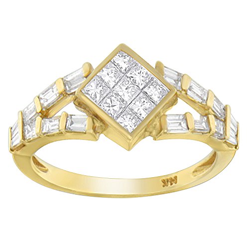 Original Classics 14K Yellow Gold Princess and Baguette Cut Diamond Ring (1 3/8 Cttw, G-H Color, VS2-SI1 Clarity) - Size 6-3/4
