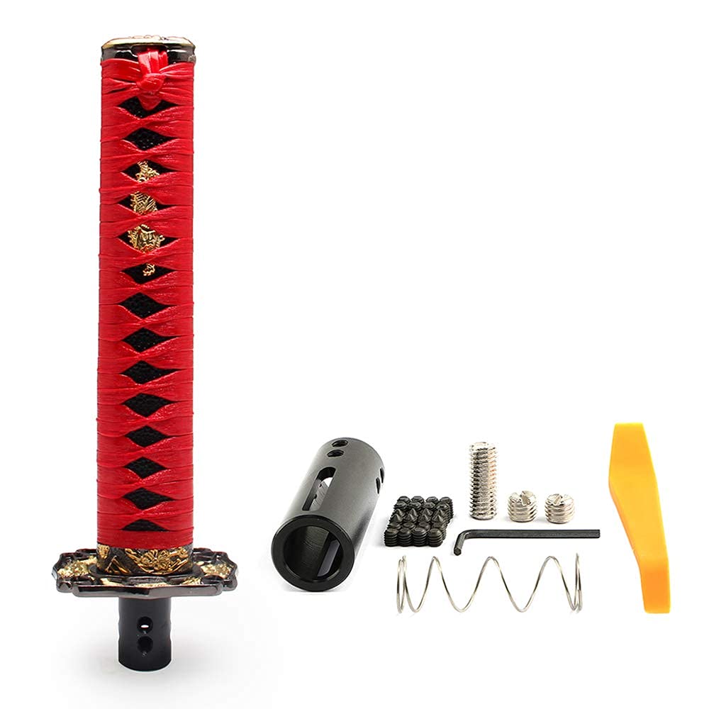 Katana Automatic Shift Knob for Lock/Button Automatic Transmission,Individuality Samurai Sword Gear Shifter Red + Black（20cm）