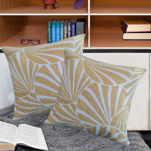 Aitliving CPC-CSCVSGAGLYELLOW45 Accent Pillow Cover Decorative 1Pc Gagliano Embroidered Art Deco Geometric Abstract Fans Circles 2 Tones Mango Yellow Rattan Throw Pillow Case Cushion Pillow Sham 18"X18",Cotton Canvas 45X45Cm thumb #3