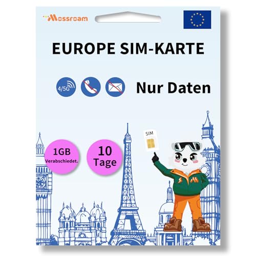Daten-SIM-Karte für Europareisen, 10 Tage, 1 GB täglich für entsperrte Telefone, einfache Aktivierung, 4/5G-Hochgeschwindigkeitskommunikation, Abdeckung Aller europäischen Länder