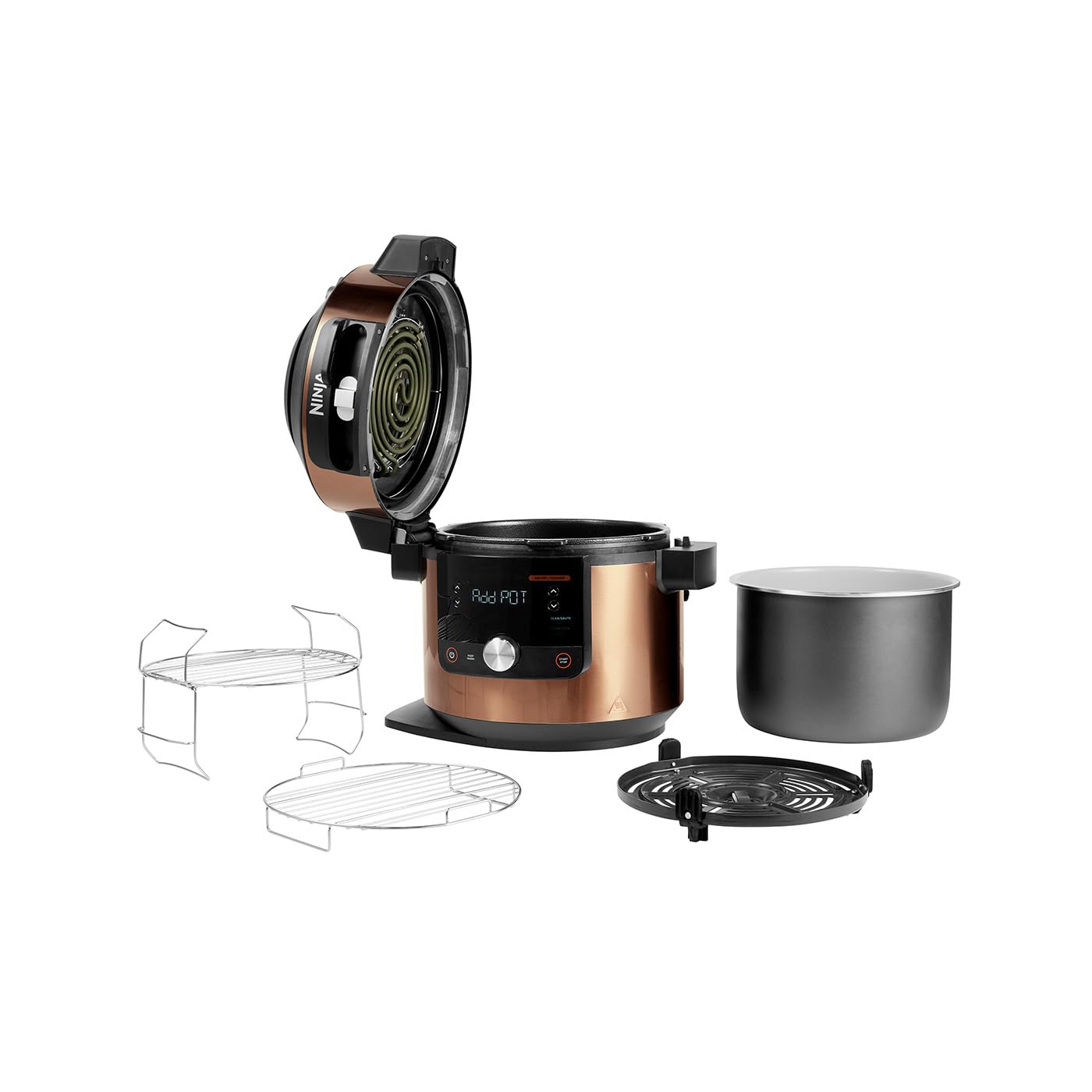 Ninja Foodi MAX Multikocher mit SmartLid, 7,5L, 12-in-1 Multicooker, Pressure Cooker Schnellkochen, Air fryer Heißluftfrittieren, Slow Cooker Langsamkochen, Kupfer/Schwarz, Amazon Exklusiv, OL650EUCP