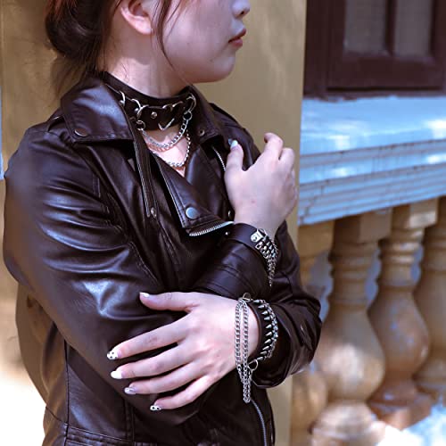 Manfnee Leather Studded Bracelet Heart Choker Punk Gothic Metal Rivet Chain Cuff Bangle Black Wristband #TOP5