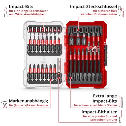 Original Einhell M-CASE 38-tlg. Impact-Bit-Set (25-mm-Bits, 50-mm, 90-mm, Sechskantstecknüsse, 60-mm-Bithalter inkl. Aufbewahrungsbox)