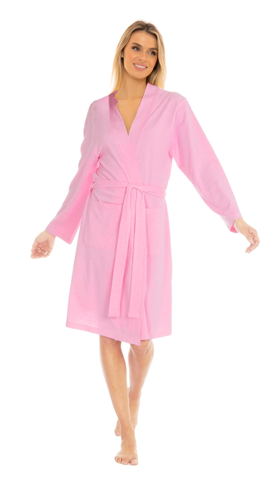 Nikaro Lightweight Ladies Dressing Gown 100% Recycled Cotton Eco-Friendly Soft Robe with Belted Waist (Pink) M