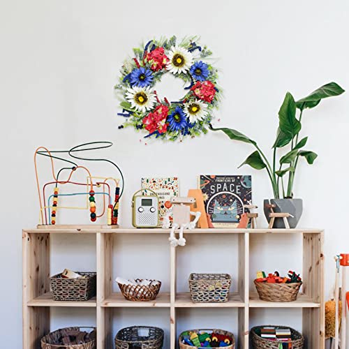 Tempus 20-Inch 4Th Of July Independence Day Artificial Sunflower Red White And Blue Hydrangea Wreath Memorial Day Flag Day Hanging Decorations Holiday Wreath Front Door Wall Window Home Decor #TOP5