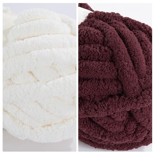 HOMBYS Chunky Chenille Yarn for Crocheting, Super Bulky Jumbo Yarn for Hand Knitting, 3/4" Thick Soft Plush Yarn for Blankets, 8 Skein Pack (27 yds / 8 oz Each), Multi Assorted Cream Wine Red by HOMBYS - Used condition - Image 6