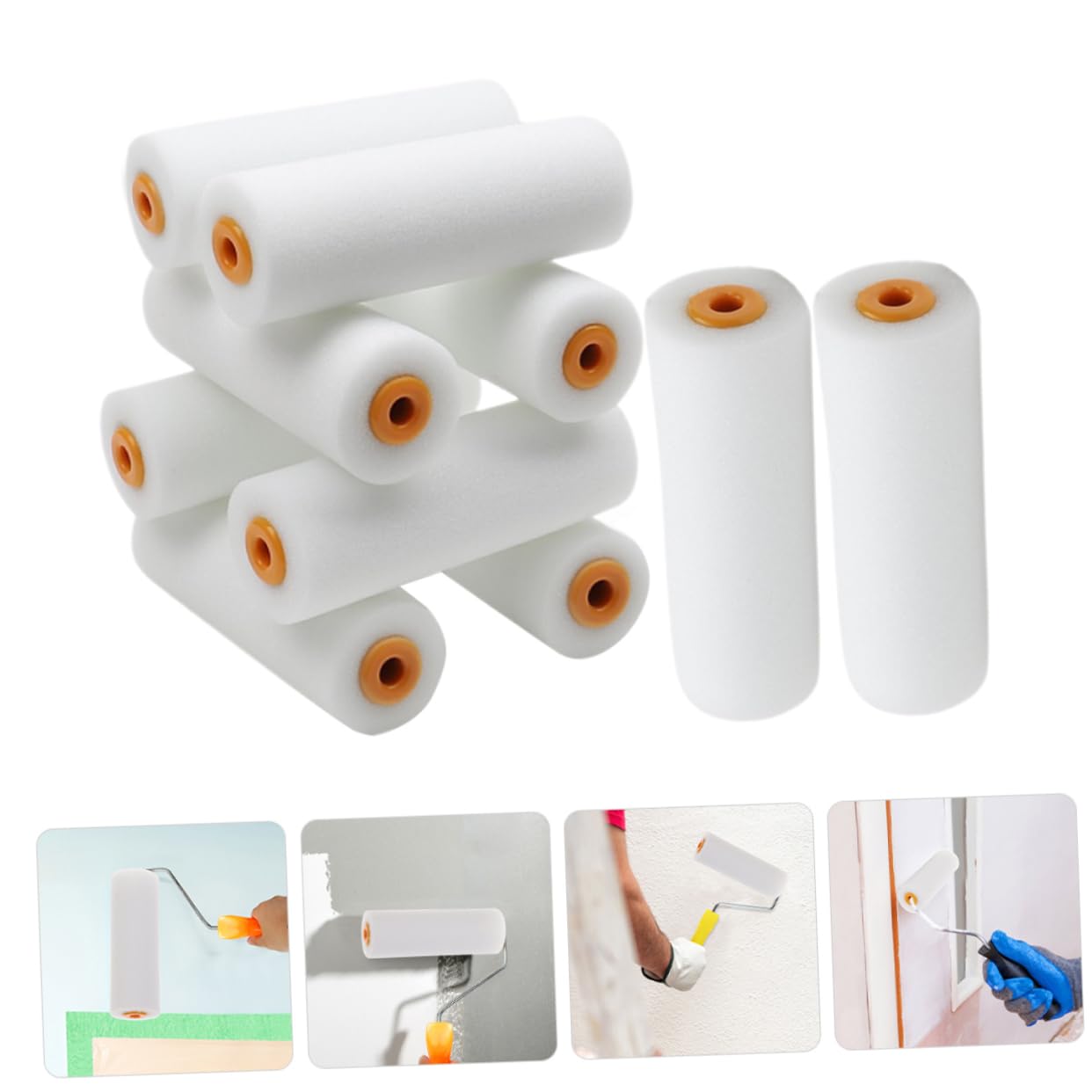 Yardwe 4 Sätze Schwammwalzenbürste Rollenabdeckung Farbrollerrahmen Malerei Schwammfarbe Roller Farbroller Aus Schaumstoff Zum Malen Vinyl Klein Wände Weiß 10 Stück * 4