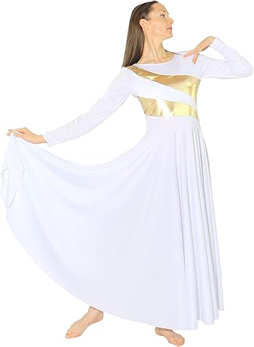 Miniatura 2 de Danzcue Vestido de baile de adoración metálico para mujer, vestido de baile de alabanza bicolor metálico de longitud completa