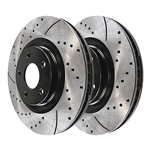 AutoShack Black Hat Drilled and Slotted Brake Rotors Front Brake Rotor Replacement Kit for 2007-2017 Jeep Wrangler 2018 Wrangler JK 3.6L 3.8L V6 4WD RWD PR63042LR