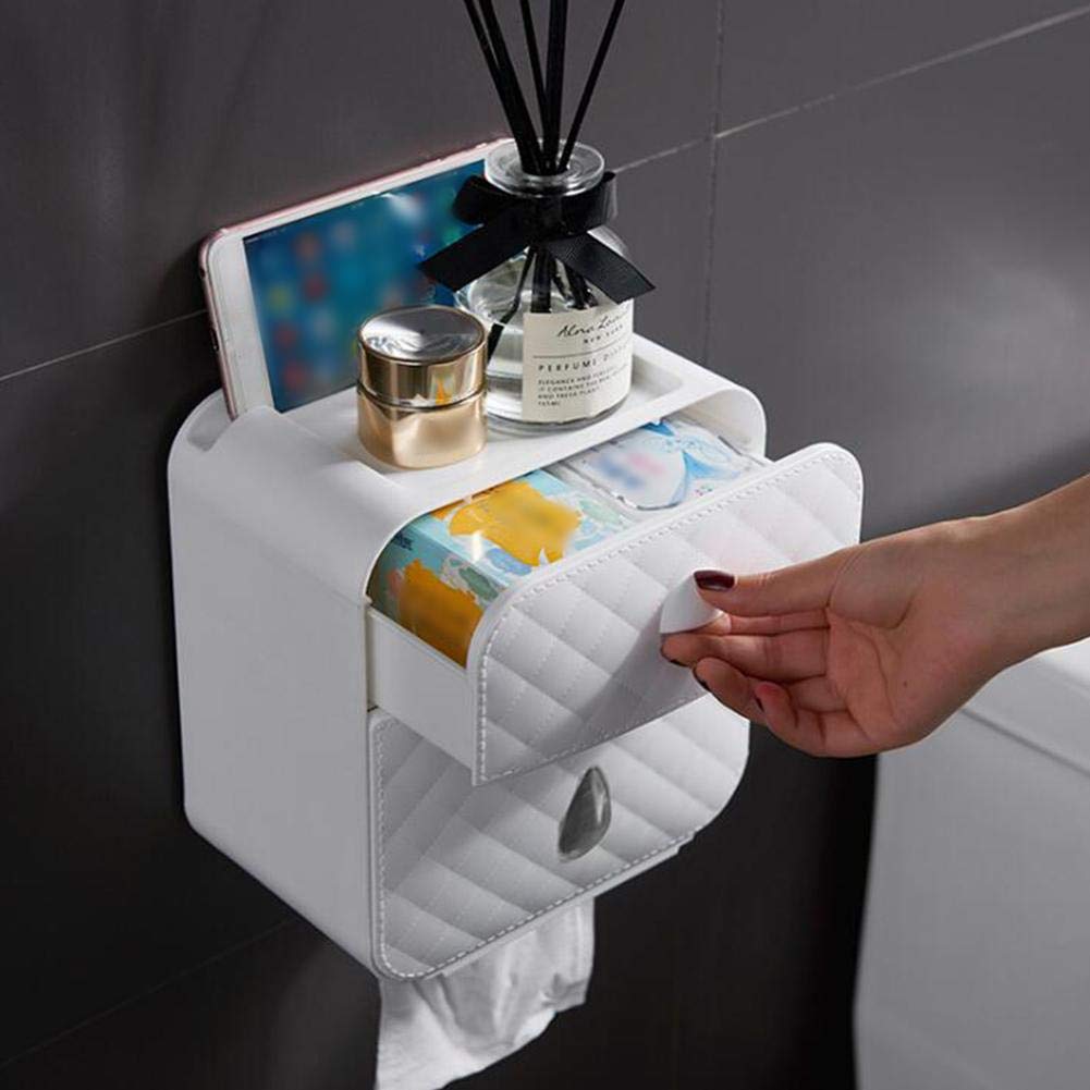 CMBSSTFC Portarrollos de baño Autoadhesivo para Montaje en Pared con Cubierta Antipolvo Impermeable, Caja de Almacenamiento para Rollo y Papel Plegable