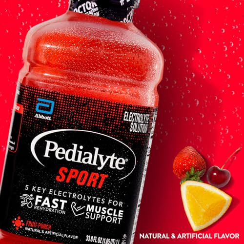 Image of Pedialyte Sport Electrolyte Drink, Fast Hydration with 5 Key Electrolytes for Muscle Support Before, During, & After Exercise, Fruit Punch, 1 Liter, Pack of 4