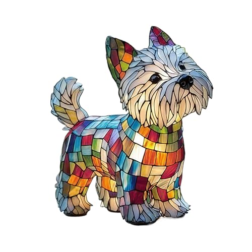 yakermur Lampe de table LED - Thème du chien - Lampe de chambre à coucher en résine synthétique - Lampe d'ambiance LED rechargeable avec batterie - Pour...