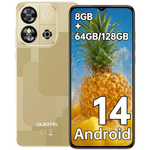 OUKITEL C57S Android 14 Smartphone Ohne Vertrag 4G, 8GB+64GB/128GB Handy Günstig, Octa Core, 6,52 Zoll HD+, 4300mAh Handy Ohne Vertrag, 4G Dreifache SLM Simlockfreie Handys - Gold OUKITEL C57S Android 14 Smartphone Ohne Vertrag 4G, 8GB+64GB/128GB Handy Günstig, Octa Core, 6,52 Zoll HD+, 4300mAh Handy Ohne Vertrag, 4G Dreifache SLM Simlockfreie Handys - Gold