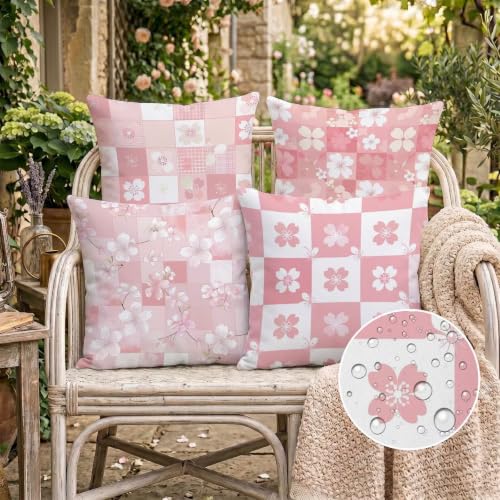Housse de coussin extérieur imperméable 60x60 rose géométrique - 3