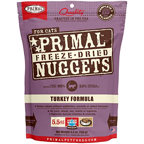 Primal Freeze Dried Cat Meals Nuggets Turkey; Full & Balanced Meal or Topper; Premium, Wholesome, Grain Free, Excessive Protein Uncooked Cat Meals with Probiotics (5.5 oz) Primal Freeze Dried Cat Meals Nuggets Turkey; Full & Balanced Meal or Topper; Premium, Wholesome, Grain Free, Excessive Protein Uncooked Cat Meals with Probiotics (5.5 oz)
