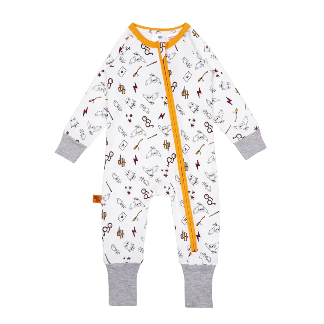 Blade & Rose | Harry Potter Hedwig Romper Jumpsuit | Unisex Clothing For Babies & Toddlers | For Ages 0-3 Months | White/Yellow/Grey