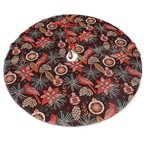 Faldas de árbol de Navidad vintage con diseño de cardenal y pompa de Navidad, para Navidad, Acción de Gracias, para fiestas, decoración de Navidad (91,4 cm)