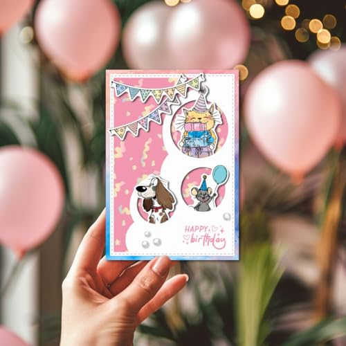 GLOBLELAND Transparente Stempel Mit Geburtstagstieren Für Die Kartengestaltung Geburtstagstorte Katze Hund Ratte Pferd Silikon Transparentstempel Party Stempel Siegel Für DIY Scrapbooking Prägung