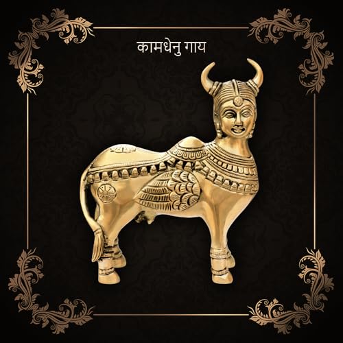 Image of Brass Kamdhenu Cow Statue | Spiritual Vastu Showpiece for Home & Office | Symbol of Wealth, Prosperity & Abundance | Decorative Statue for Pooja Room |Gift Item
