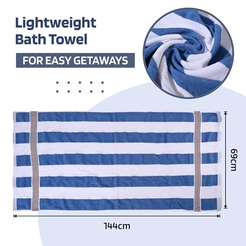Image of Kuber Industries Pack of 2 Bath Towels for Men - Highly Absorbent 144 GSM Cotton Bathroom Towel for Bath, Gym, Travel - Blue Patti, 30x60 Inch, White