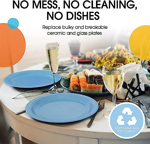 Image of PRETTY UR PARTY Blue Paper Plates, 9inch Biodegradable Round Party Plates, Disposable Paper Plates for Cakes, Dessert, Snack, Fruits, 9 inch - Pack of 20 pcs