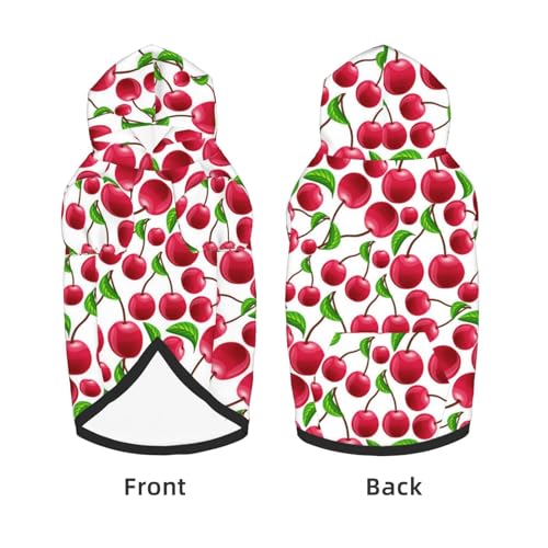 Disfraz para perro con capucha y estampado cerezas rojo miniatura 6