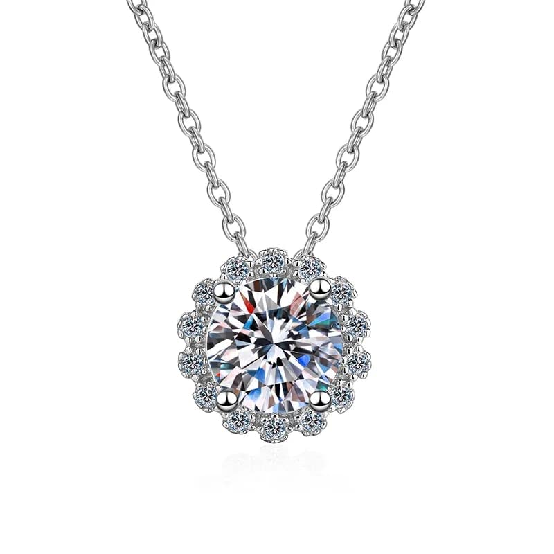 Collier Moissanite Brillante pour Femme Pendentif Halo Rond Argent Sterling