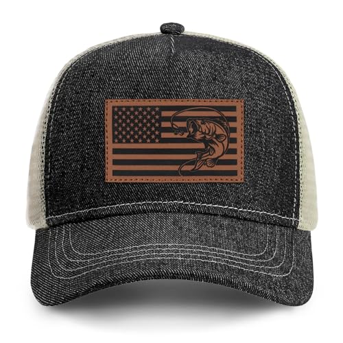 Image of Fishing Gifts for Men American Flag Trucker Hat Mens Fathers Day Christmas Birthday Gifts Fishing Hat for Dad