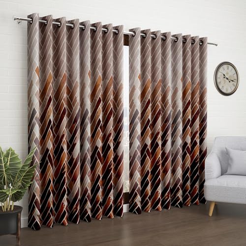 Image of Door Curtains 7 feet Long Set of 10 | Abstract Design | Polyester | Light Filtering Curtains | Curtains for Living Room | (118 x 215 cm, Brown) | Perfect for Home Decor