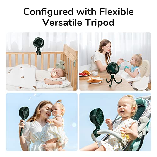 Jisulife Stroller Fan, Baby Fan 4000Mah Battery Operated, Fan For Stroller With 4 Speeds, Stroller Fan Rechargeable 720°Rotatable, Stroller Fan Clip On For Baby Carseat/Crib/Golf Cart/Treadmill -Green #TOP1
