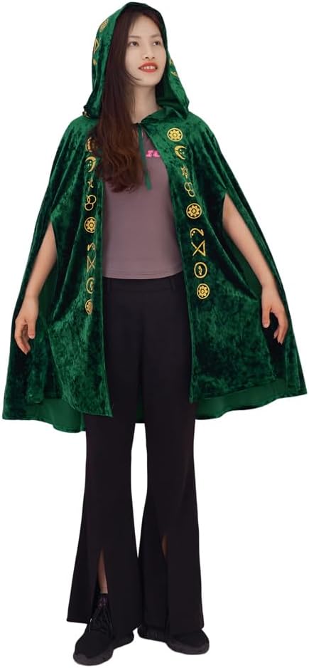 MyheroCos Women's Sarah Sisters Costume Medieval Green Velvet Dress Witch Robe Plus Size Halloween Costume
