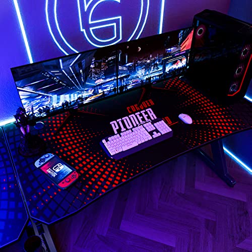 Devoko Gaming Desk Computer Gaming Desk Z-Shaped Pc Gaming Desk With Carben Fiber Surface Gamer Desk With Free Mouse Pad Home Office Desk With Cup Holder And Headphone Hook (55 Inch, Black) #TOP5