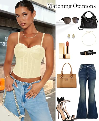 Image of Lace Corset Tops for Women Sexy Going Out Bustier Top Sleeveless Adjustable Straps Crop Tops with Back Hooks