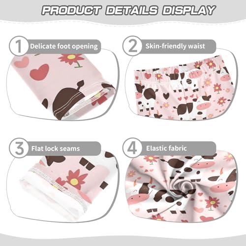 Wusikd Spotted Cow Girls' Leggings Toddler Doodles Pink Flowers Kids Yoga Pants Dance Active Tights 4T3