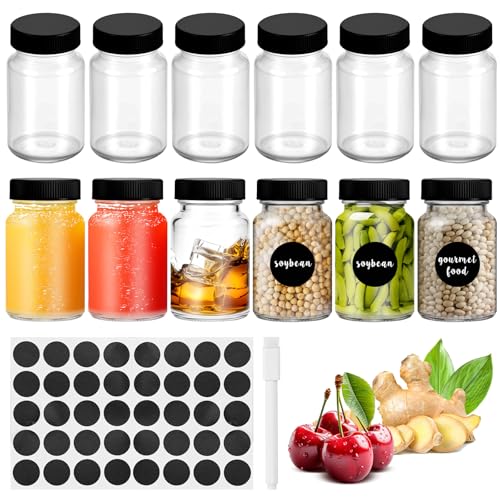 Ouxayapl 12 Stück Kleine Shot Flaschen zum Befüllen 60ml Dicke Kleine Glasflaschen zum Befüllen Mini Ingwer Shot Flaschen Shot Gläser für Saft Ginger Whisky und Gewürze (Schwarz)