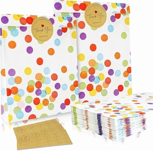 50 Piezas Bolsitas Cumpleaños Infantiles con 50 Pegatinas|Bolsita para Regalos de Lunares Arcoíris|Bolsa Chuches para Dulces Embalaje|Bolsa de Regalo para Cumpleaños Fiestas Halloween | Ya disponible en tu tienda friki favorita! En mundofriki.es!