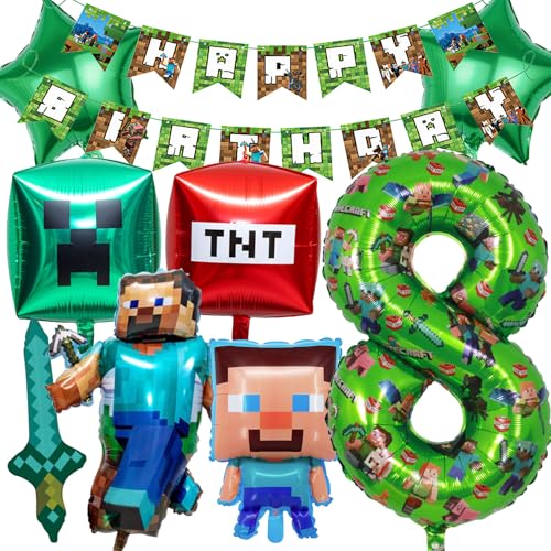 Birthday Balloons 40inch Foil Number 8 Cartoon Theme Banner Set