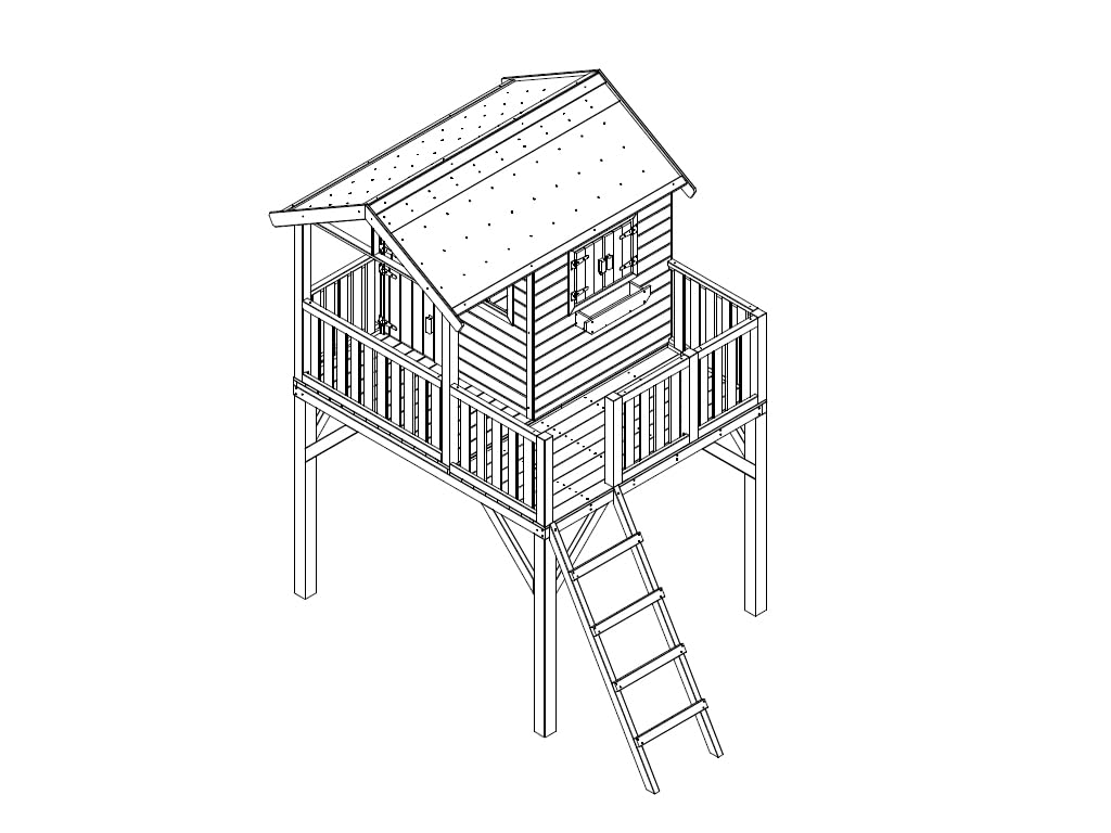 Stelzenhaus Funny XXL KDI | 285x188x303 cm | Kesseldruckimprägniertes Kiefernholz | Mit Veranda, Balkon & Blauer Rutsche | 146 cm Podest | Kinder Outdoor Spielhaus