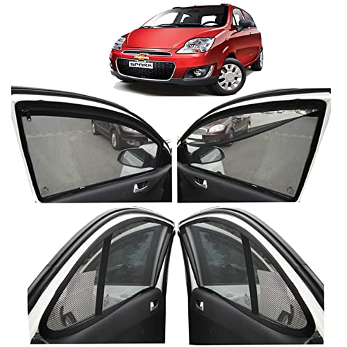Image of Autofact Magnetic Car Sunshades Compatible with Chevrolet Spark (Set of 4) - Easy Installation, UV Protection, Keeps Car Cool (Front 2 with Zippers for Easy Access, Rear 2 Without Zippers)