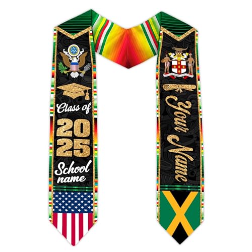 MonkeyVan Personalized Graduation Stole for Jamaica Senior, Jamaican Flag Graduation Sash Class of 2025 Grad Gifts S132