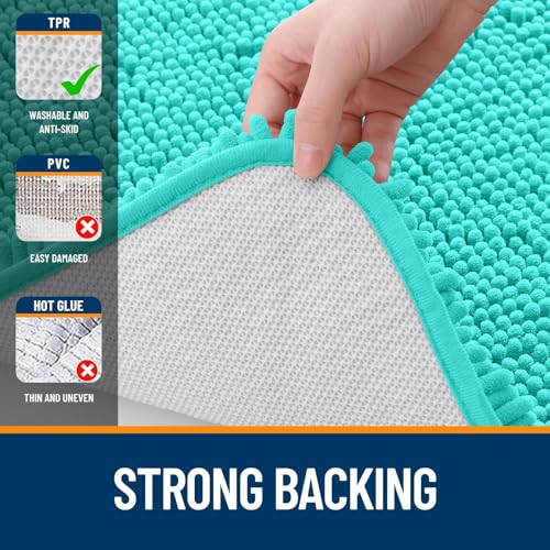 Image of OLANLY Bathroom Rugs Sets 2 Piece, Soft Absorbent Chenille Bath Mats and U-Shaped Contour Toilet Mat Area Rug Set, Machine Washable Bath Carpet, Home Decor Accessories(47 inchx20 inch+24 inchx20 inch, Teal)
