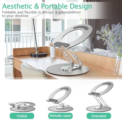 Image of Laptop Stand for Desk Adjustable Computer Stand with 360 Rotating Base Ergonomic Laptop Riser Mount for Desk Foldable Protable Computer Desk Fits with MacBook Pro Air, Round