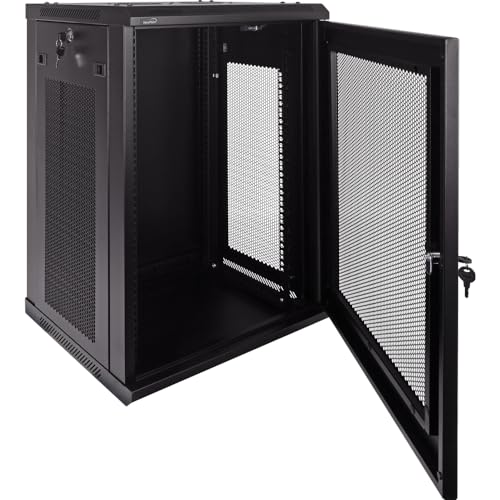 Image of NavePoint 15U Server Rack Enclosure - 17.7 inch Deep, Wall Mount Network Cabinet with Locking Perforated Door, 19 inch IT Equipment Compatible, Network Rack, Removable Side Panels, Black
