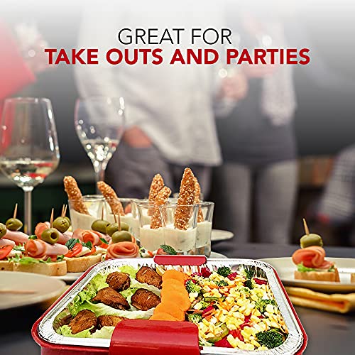 Aluminum Foil Carrier Casserole Dish Food Pans Lid Serving Spoon Exultimate (Red) #TOP7