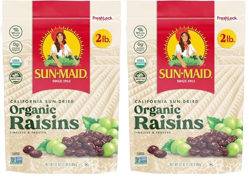 Image of Sun-Maid Organic California Sun-Dried Raisins - 32 oz Resealable Bag - Organic Dried Fruit Snack for Lunches, Snacks, and Natural Sweeteners (Pack of 2)