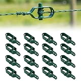 Vigormat Tendeur Grillage et Fil de Tension   Tendeurs de Clôture Robustes en Métal Plastifié 10 x 2,5 cm pour Jardin, Support de Fil À Linge, Câble Acier sur Poteaux Bois ou Fer (Vert, 16 pcs)
